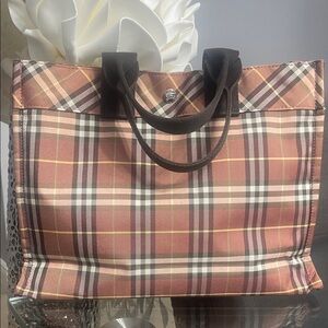 Burberry Checkered Tote with Dark Handles